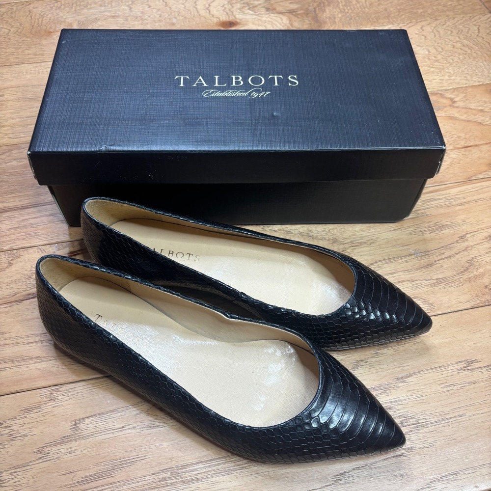 Talbots Nelli Flats Women 8.5 Blackstone Black Snakeskin Pointed Toe NELLI3E-M